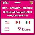 TSIM Prepaid USA eSIM 9 Days | Unlimited 4G/5G High-Speed Data in the USA + Unlimited Low Speed Data in Canada & Mexico | Unlimited Local Calls + Free Incoming Calls & SMS
