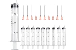 PRIMETEQ Pack of 10 x 30ml Syringe and Cannula Set with Blunt Needles, Various Sizes: 1ml, 3ml, 5ml, 10ml, 20ml, 60ml, for Hobby and DIY, Individually Sterile Packed