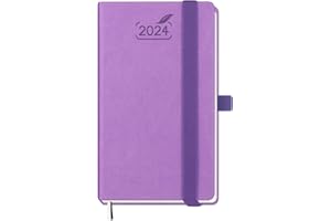 BEZEND Pocket Diary 2024 Week to View 15.5x9 cm [Lavender] Slim Diary 2024 A6 with Pen Holder | Small 2024 Planner PU Leather Hardback