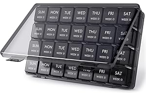 Lifewit Monthly Pill Organiser, 28 Day Pill Box, 4 Weeks One Month Pill Cases, Large Compartments Medicine Organiser for Vitamins, Fish Oils, Supplements, 1 Pack