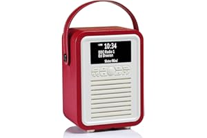 VQ Retro Mini Radio DAB Plus/DAB avec Bluetooth, FM et Radio Réveil Fonction - Alimentée par Secteur et Batterie Radio Portable avec Antenne, Prise Casque et Port de Charge USB – Rouge