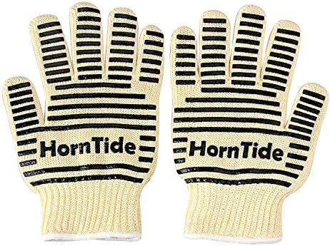 HornTide Cut &amp; Flame Resistant Gloves Aramid Fiber Oven Mitts Withstand 350°C 662°F Five-Fingered Grip for Baking Cooking Grilling One Size Fits Most (Black)
