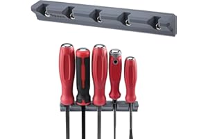 BPOPO Magnetic Pry Bar Holder with 5 Slots, Tool Organizer for Pry Bars, Pliers, Screwdrivers, Magnetic Pry Bar Storage Rack for Garage, Toolbox, Workshop, No Drilling Required