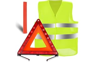 QIMMU Triangolo Auto, Kit Emergenza Auto, Giubbotto Catarifrangente Auto, Triangolo Segnalazione Auto con Scatola Portaoggetti, Gilet Alta visibilità per Automobile Moto Camper