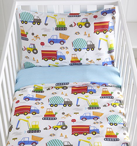 Bright Trucks Reversible Cot Duvet Cover & Pillowcase Set - 90cm x 120cm