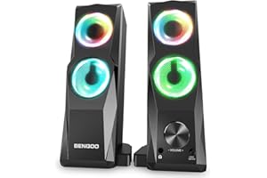 BENGOO Computer Speakers, 2.0 Channel Stereo Desktop Sound Bar, USB Powered & 3.5mm Aux-in PC Gaming Speaker Soundbar With Headphone-in, RGB Lighting, Volume Control for Desktop Laptops Monitor