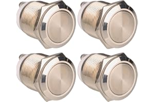 Gebildet 4pcs 19mm 12V / 24V / 125V / 250V / 5A Interruptor de Botón de Enclavamiento Terminales de Tipo Tornillo Interruptor de Metal Impermeable de Acero Inoxidable (Cabeza Plana)