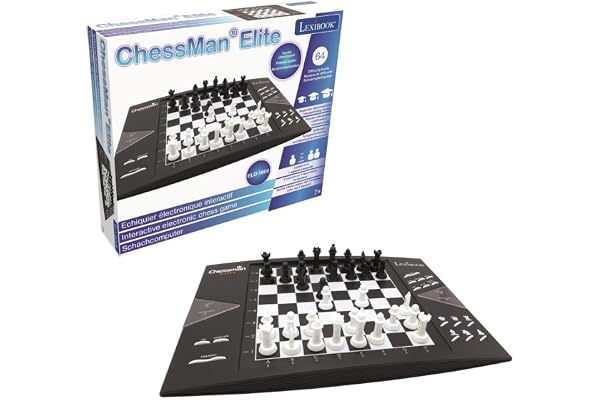 Lexibook Chessman® Elite, Jeu d'echec, Echiquier Electronique Interactif, 64 Niveaux de difficulté, diodes Lumineuses, à Piles ou Adaptateur 9V, Noir/Blanc, CG1300LXB