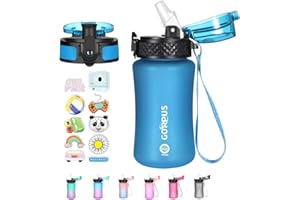 GOPPUS 350ml/12oz Borraccia per Bambini con Cannuccia Senza BPA Borraccia per Bevande a Tenuta Stagna per Scuola Tritan Borraccia Sportiva Riutilizzabile con Marcature del Tempo con 2 Coperchi