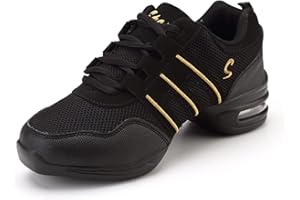 Uhclrr Chaussures De Danse Sneaker Lacets Semelle Semelle Solding Solding Dance Chaussures Sneakers Chaussures De La Pratique Femmes Modern Dance Jazz(37, Black Gold)