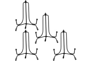 Mocoosy 4 Pack Improved Anti-Slip Plate Stands for Display, 4 Inch Plate Holder Display Stand, Picture Frame Holder Stand, Black Iron Easel Stands for Photo, Decorative Plate, Tablets and Tabletop Art