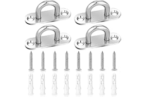 KALIONE 4 sztuki płytek oczkowych, haki sufitowe i ścianowe, haki w kształcie litery U, ze stali nierdzewnej, z śrubami (srebrne)