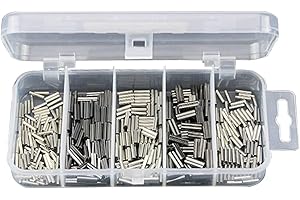 ANCLLO 500pcs Single and Double Barrel Crimp Sleeves Kit, Copper Barrel Crimp Sleeves Copper Tube, Fishing Line Leader Rigging Tackle, Wire Rope Tube Connector Kit for Leader Rigging