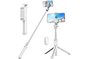 KZOMKZOO Perche Selfie, 4 en 1 Perché à Selfie Bâton Selfie Extensible Monopode Réglable avec Télécommande Amovible (Blanc)