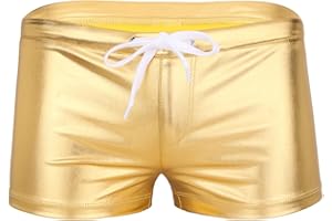 dPois Men's Lingerie Shiny Metallic Drawstring Swim Boxer Shorts Trunks Underpants Swimsuit