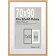 A2Z Home Solutions® Wall Photo Frame Oak 70x90 cm Frame With 80x60 cm Mount Picture Poster Print With Clear HD Perspex 30x15 MM Moulding Mounting Hooks MDF Backboard