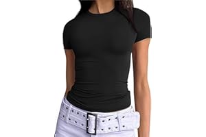 OYIGELZ Damen T-Shirt Basic Kurzarm Crop Top Y2K Slim Fit Oberteile Casual Rundhals Tee Shirts