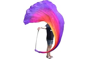 Winged Sirenny Single Spinning Poi Ball with Silk Veil 3 Yards Half Circle, Practice Flag Scarf Poi Streamer, Belly Dance Colorful Flowy Play Silk VOI