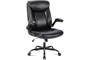 MZLEE Bürostuhl Ergonomischer Schreibtischstuhl PU Leder Drehstuhl mit hochklappbarer Armlehne, höhenverstellbar, bequem für Office Home Gaming (Schwarz)