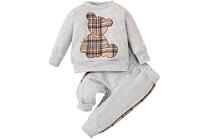 PATPAT Baby Boy Clothes Baby Girl Sweatshirt Pant Sets Newborn Fall Winter Long-sleeve Bear Embroidered Outfit