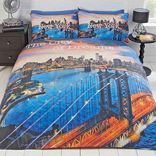 Preisvergleich Produktbild Just Contempo Bettwäscheset mit City Print, Blau (Blue Dream), Einzelbett