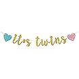INNORU It's Twins Banner - Gold Glitter Baby Shower Bunting Gender Reveal Party for Babies Twin Decorations Supplies