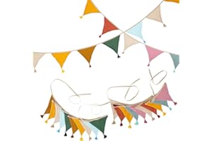 ASFWAGQ 2 Stück Wimpelkette Outdoor Beidseitig, Stoff Wimpelkette aus Musselin Baumwolle mit Quasten, 2.6m Wetterfest Wimpelkette Outdoor für Girlande Deko, Hausbett, Wanddeko