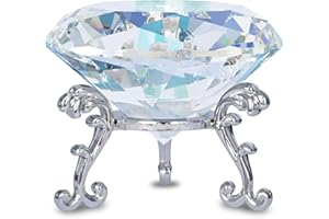 FBBULES 80mm Diamant Cristal Transparent avec Support en Verre, Diamants Décoratifs Presse-Papier, Diamant Décoration en Cristal pour Maison Mariage Fête Noël Anniversaire