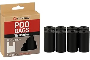 Flamingo Blekz Bolsas para Excrementos de Perros con Asas - 120 Piezas, Negras, Ultraprácticas y Resistentes, Ideales para Labrador, Golden Retriever, Beagle y Bulldog Francés