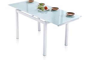 ADEC GROUP duehome | Milan, Mesa de Cristal Extensible para Comedor, Salón o Cocina, Acabado en Cristal Ahumado Blanco, Medidas: 110-170 cm (Largo) x 70 cm (Ancho) x 75 cm (Alto)