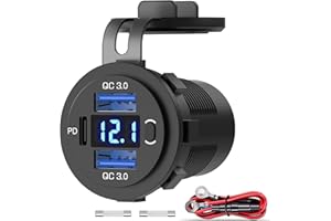 QIDOE 30 W PD USB C gniazdko elektryczne 12 V do samochodu: gniazdo USB do zabudowy, wodoszczelne 12 V DC adapter do zapalniczki samochodowej z przełącznikiem, woltomierz LED, złącze USB, do iPhone'a,