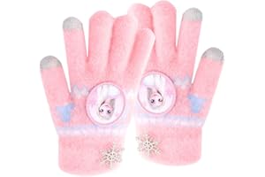 IOSCDH Elsa Winter Full Finger Gloves, Gestrickt Wärme Weiches Futter Wolle Wärme Outdoor Handschuhe Winddicht Schneesicher Gepolstert Dicke Handschuhe Kinder Warme Handschuhe Jungen Mädchen Rose