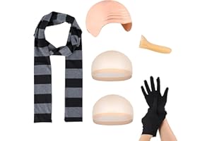 WKPBJX Bald Cap, Gru Costume, Halloween Costume Accessories Scarf False Scalp Bald Cap Long Nose Hair Nets Gloves, Adult for Cosplay Halloween Party Children's Pretend Play (7 PCS)