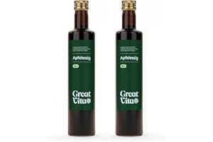 ‎GREAT VITA GreatVita Bio Apfelessig 1 Liter | Naturtrüb & ungefiltert mit Essigmutter - 100% Bio Qualität aus kontrolliert biologischem Anbau | Frei von künstlichen Zusatzstoffen - Aufdruck kann variieren
