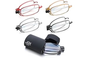 JOX Gafas de lectura plegables, con funda gafas, portátiles, gafas de lectura graduadas, vista cansada presbicia hombres y mujeres, lector de bolsillo, ligeras con mini-estuche (Negro, 2.0)
