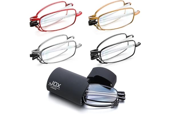 JOX Lunettes de lecture pliantes, bloquant la lumière bleue, avec étui, oculos de leitura com astes telescopias, Lunettes de lecture compactes pour hommes et femmes (Noir, 2, multiplier_x)