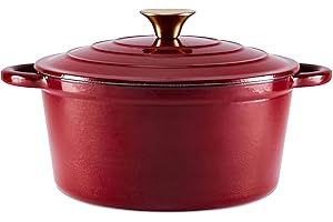 Barbary & Oak BO800251RED Round Cast Iron Casserole Pan with Durable Enamel Interior, 24cm, Bordeaux Red