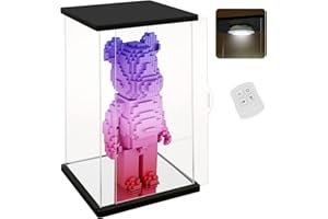 Nonemey Vetrina in Acrilico Trasparente con Luce,Teca Plexiglass per Bearbrick,Modello Antipolvere Vetrina Organizzatore Box,Vetrina Espositiva per Collezionismo Bearbrick (Nero, 25x20x42 cm)