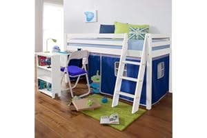 Noa and Nani Moro Cabin Bed Midsleeper with Pullout Desk & Brilliant Blue Tent in Classic White