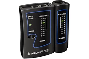 VCELINK Network Cable Tester, RJ45 Ethernet tester PoE for CAT7, CAT6, CAT5 LAN Cable and RJ11 Phone Cable, Black (Battery Not Included)