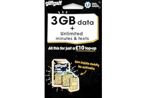 GIFFGAFF Giff Gaff Sim Card with 3GB Data and Unlimited Minutes and Texts, No Contract (£10.00 Top-Up Upon Activation Required)