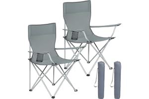 AMHANCIBLE Campingstuhl Faltbar 2er Set, Angelstuhl Klappbar mit Getränkehalter, Klappstuhl Camping mit Armlehnen und Tragetasche, Campingstühle 2er Set Leicht,bis 120Kg Belastbar, Grau OCC01GY