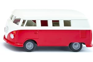 siku 2361, VW T1 Bus, Leksaksbil, 1:50, Metall/Plast, Röd/Vit, Dörrarna kan öppnas, Släpkoppling, Verklighetstrogna däck