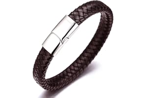 HALUKAKAH Men's Leather Bracelet ● Solo ● Double Braided in Striking Black Brown with Stylish Titanium Magnetic Clasp - Length 8.46" (21.5cm) - Comes with a Giftbox