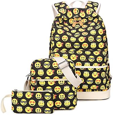SusuTOP Emoji School Backpack for Girls Boys Cute Canvas Bookbags Handbag Purse (Yellow)
