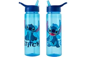 Disney Stitch Water Bottle Flip Up Straw 600ml – Official Merchandise by Polar Gear – Kids Reusable Non Spill - BPA Free - Recyclable Plastic - Ideal For School Nursery Sports Picnic