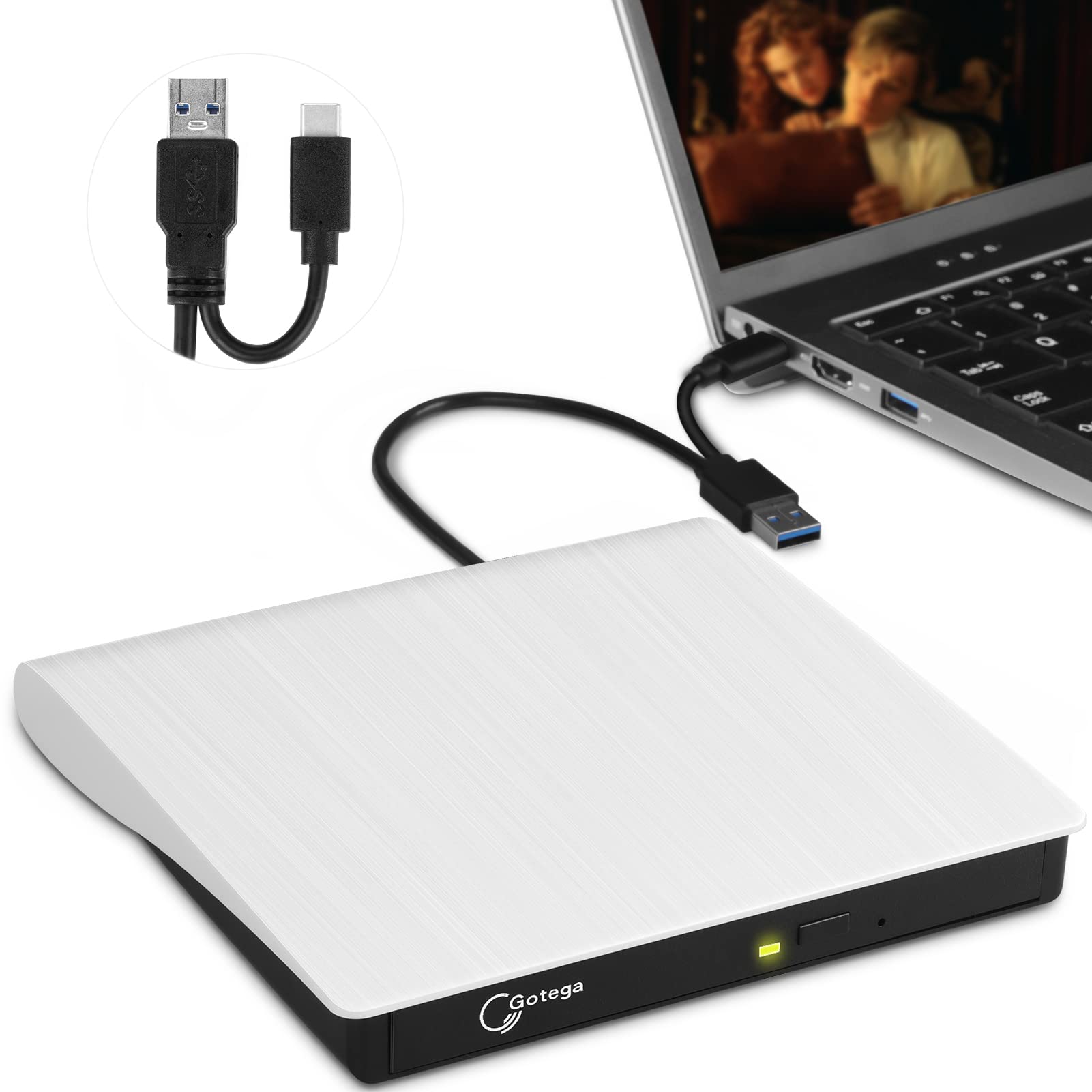 External DVD Drive USB 3.0 TYPE C USB C Portable CD/DVD +/-RW Disk Drive External CD Drive DVD Player for Laptop CD/DVD ROM Burner Reader Compatible with Laptop Desktop PC Windows Linux OS Apple Mac