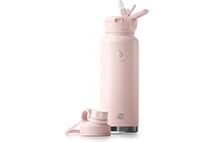 IDEUS Vacuum Insulated Water Bottle, Stainless Steel Double Wall Flask Metal Sports Canteen with Leak-Proof Screw Cap (Light Pink, 40oz (1140ml))