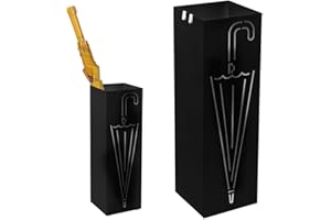 Bakaji Schirmständer Regenschirmständer Metall Schwarz Mit Wasserauffangschale Haken Für Regenschirm Gehstock Geschenkpapierständer Quadratische Form BAK3B Für Haus Büro Rezeptionsmöbel Salon Kochen