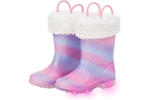 FUNCOO PLUS Wellies for Kids with Removed Warm Lining Carry Handle Wellington Boots Children Wellies Outdoor Light Up Rainy Snow Toddler Shoes